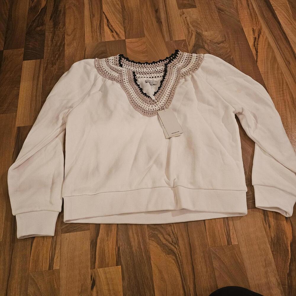 Rails Sweater Womens Small White Sava Crochet‎ V Neck Pullover Knit NWT Top